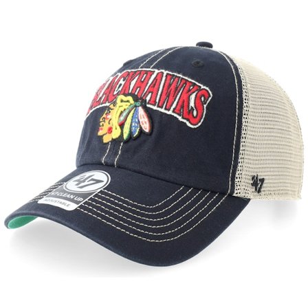 47 Brand - NHL Svart trucker Caps - Chicago Blackhawks Tuscaloosa Clean Up Dad Cap Vintage Black/Beige Trucker @ Hatstore