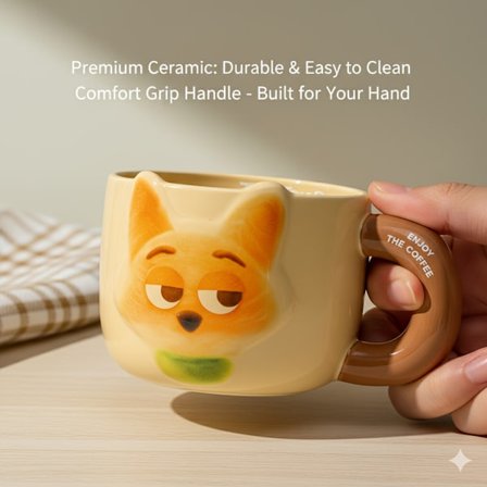 Zootopia Ræveansigt Keramisk Krus 3D Ører Premium Udendørs Picnic Kop Kaffe Te