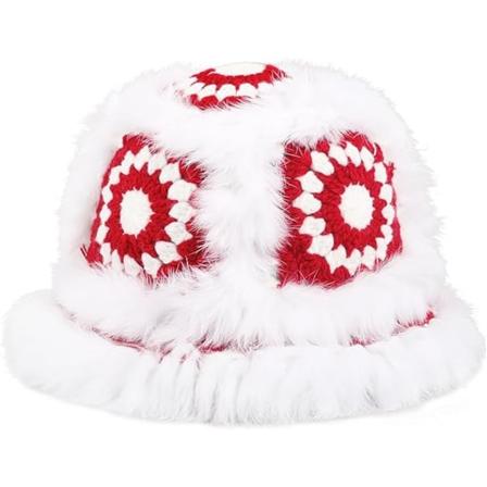 Talvinen ämpärihattu, pörröinen tekoturkis, kalastajan plyysi, lämpimät hatut, muodikkaat, söpöt, virkatut, käsintehdyt neulehattu naisille, punainen 