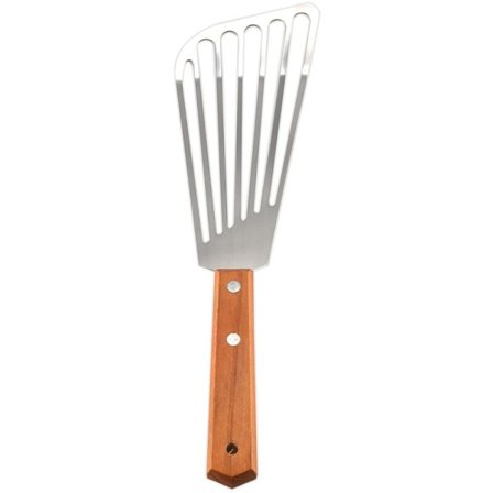 Fiske Spatel i Rustfrit Stål, Fiske Spatel med Træhåndtag, Spatel med Huller, Køkken Spatel i Metal til Stegning