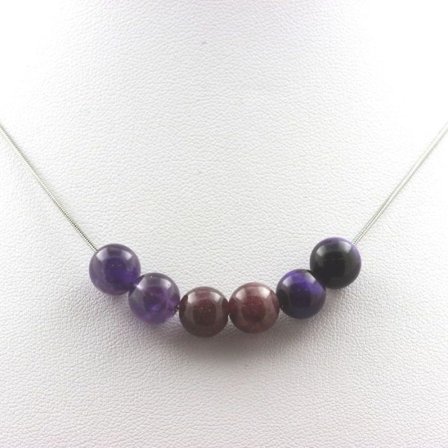Stenar och mineraler. Purple Tiger's Eye + Ametist + Lepidolite 8 mm pärlhalsband. Halsband för kvinnor och män. Anpassad storlek