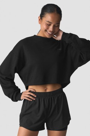 ICANIWILL - Everyday Unbrushed Cropped Crewneck Black - Langærmet - Damer - Træningstøj fra ICIW