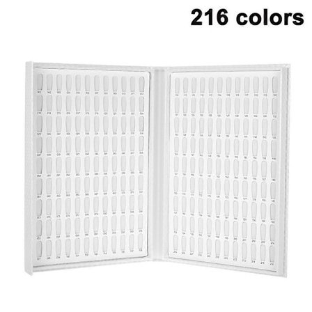 216 Nagel Färger Karta Display, Nagel Gel Display Bok med 216 Falska Nagel Tips, Salong Nagel Färgprover Nagel Övningskort-Vit