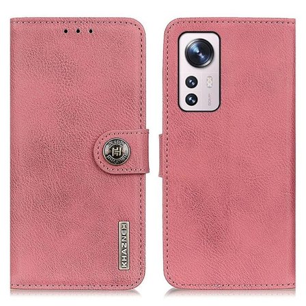 KHAZNEH Textured PU Läder Plånboksfodral Xiaomi 12 Pro - Rosa