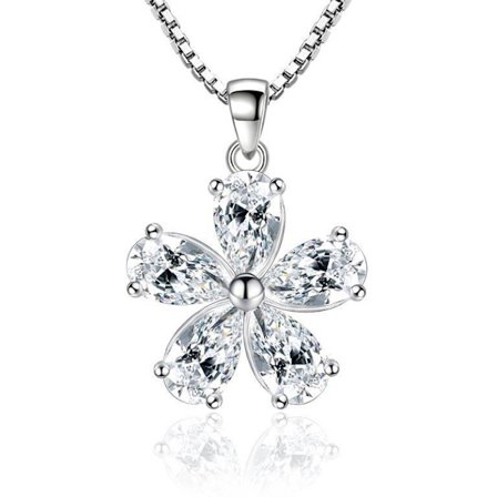 Flower necklace - silver color with rhinestone