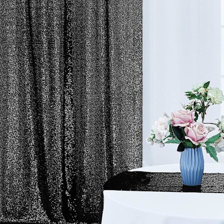 28ft - 2 stk Svarte Sekvens Bakteppe Gardiner, Foto Bakteppe Glitter Gardiner