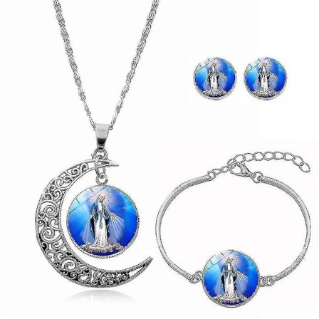 Virgin Mary Time Stone Tredelad halsband Armband Örhängen Smycken