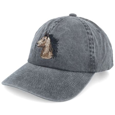 Wild Spirit - Svart unconstructed Keps - Horse Embroidery Washed Black Dad Cap @ Hatstore