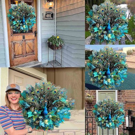 Ntpwenla Påfuglkrans til Inngangsdør, Unik Påfuglfjærkrans, 100% Ny-Perfekt