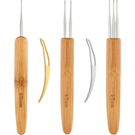5-pack dreadlockverktyg, 3 dreadlockvirknålar med olika krokar, 2 hårflätningsverktyg (0,75 mm) 0.75mm