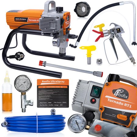 Maleraggregat Tornado RT1 UltraSpray – 1700W | 22MPA | 2,2L/Min | Sæt med Sprøjtepistol og 8M Slange
