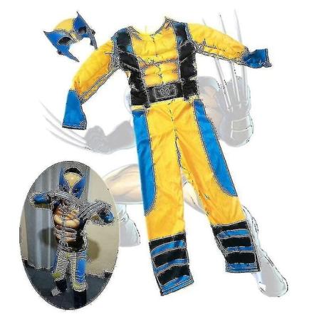 Lasten Wolverine-asu Poika Supersankari Hyppyasu Lapset Halloween Cosplay Naamio/susi Kynsi Rekvisiitta Fantasia 2Pcs Set L(130-140CM)