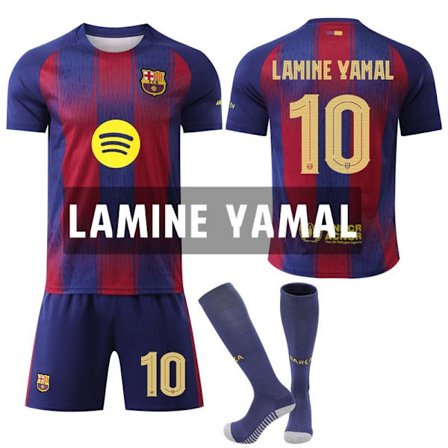 25-26 FC Barcelona Hjemmetrænings T-shirt Nr. 10 LAMINE YAMAL T-shirt Børn Voksen Fodboldssæt (Inklusive Strømper) - Perfekt NO.10 XS