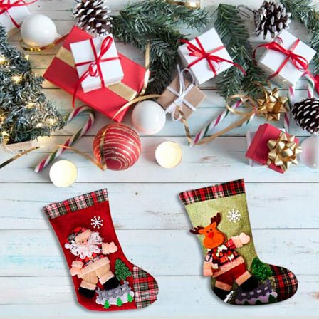 2 stk. julestrømper Stor gavepose til juletræsdekoration, Julemand-tema slikpose, rensdyr