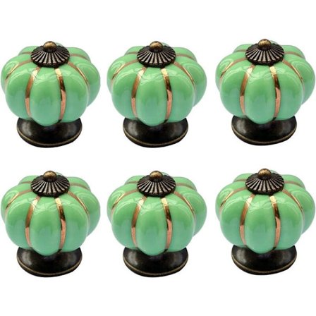 6 stk. grønne keramiske dørknopper, græskarknopper, græskarformet knop, med skruer, til kontormøbler, køkkenskabe, skuffer og