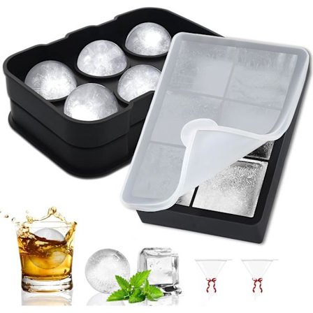 St silikonisformar med lock och trattar, sfäriska och fyrkantiga isformar, perfekta för whisky, cocktails, vin, fruktdrycker