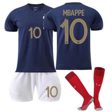 Qatar fotball-VM 2022 Frankrike Hjem Mbappe #10-trøye fotball-t-skjorter for menn Trikotsett Barn Ungdom Kids 18(100-110cm)