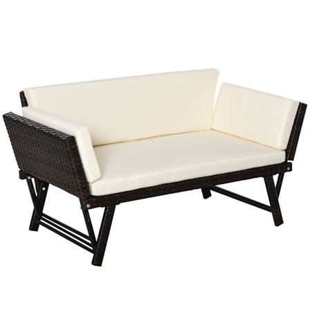 Polyrattan Havesofa 2 Personers Havemøbler Lounge Sofa Havebænk Have Liggestol Sammenklappelige Armlæn Stål Brun 129 X 63 X 67 Cm