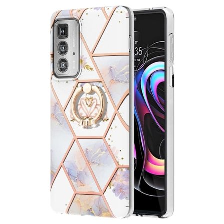 Marble Patterned Suojakuori With Ring Holder For Motorola Edge 20 Pro - Kruunu