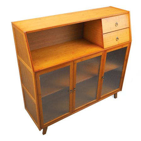 Kjøkkenskap med 3 rom, 2 hyller, 2 skuffer, multifunksjonelt buffetskap med 3 gjennomskinnelige dører for hjemmet