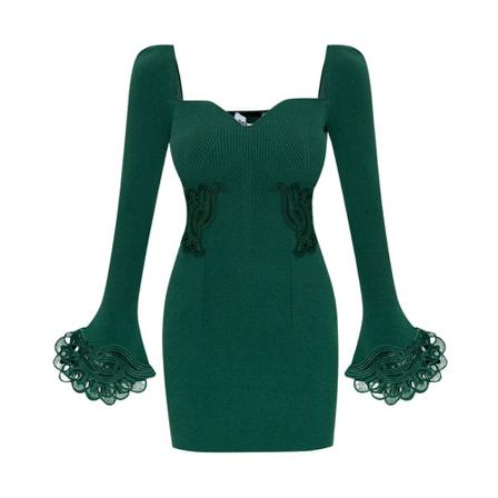 Self Portrait Ribbed dress , Groen , Dames , Maat: L Casual jurken