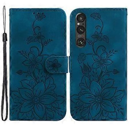 Til Sony Xperia 1 V Wallet Stand Telefon Cover med Præget Lilje Blomst Stødsikkert PU Læder Cover (Style B)