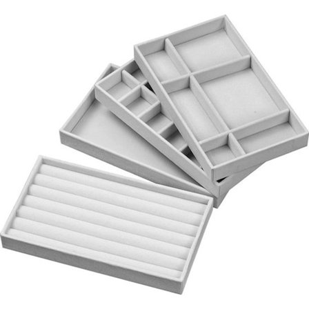 4-delt smykkeorganisator-skuff for øredobber, halskjeder og ringer: Smykkeholder og -utstilling og -oppbevaring