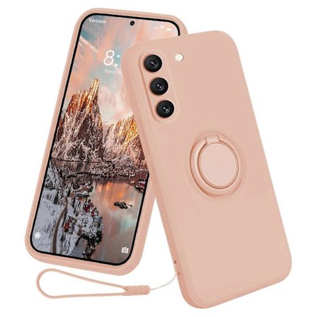 Flytande silikonfodral för Samsung Galaxy S23 Ring Kickstand Telefon Baksida med Snodd