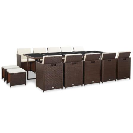 Vidaxl Matgrupp För Trädgården Med Dynor 15 Delar Konstrotting B Brun