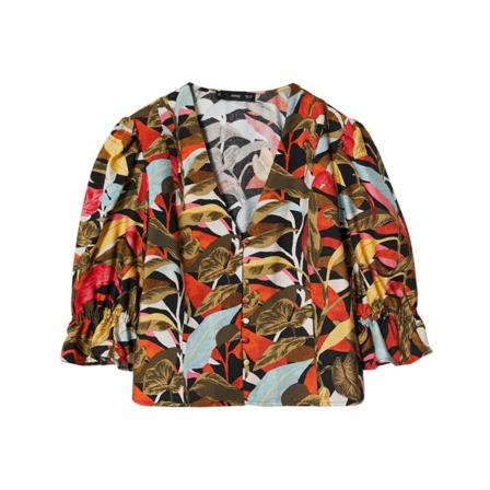 Mango Ruffled floral Bluse Brun, Dame
