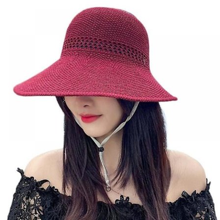 Solhatt, trendy og praktisk solhatt i bomullslin med brem som kan brettes. Justerbar størrelse. Lin solhatt sommer åpen (rød)