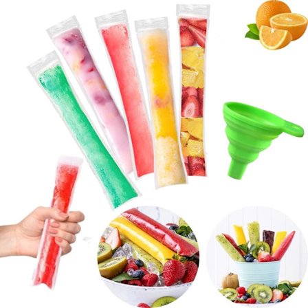 100 ispinde poser, BPA-fri, med tragt, egnet til yoghurt, is, festartikler (5x20cm)
