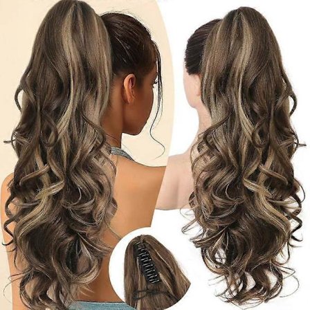 Klämman Blont med Slingor Hästsvansförlängning, 61 cm Lång Lockig Vågig Klämma i Hästsvans Hårförlängningar, Käkklämma på Hästsvansar Fluff