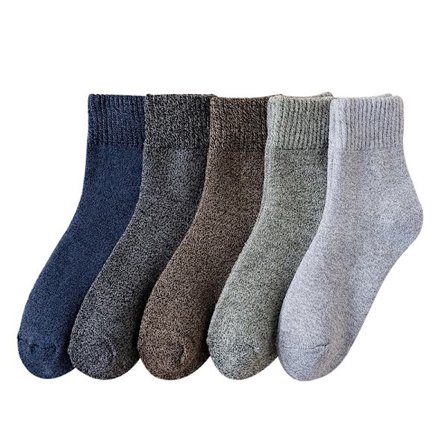 5 par pluss fløyels tykke ensfargede herresokker i ull, tykke