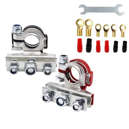 2-pack Batteripoler och Nyckel, 3-vägs 12V Tennbelagd Koppar Batteripol, Positiv och Negativ