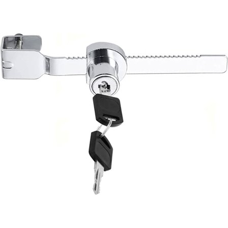 Liukuoven lukko eri avaimella, lukittava lasivitriini, terraario, näyteikkuna, räikkälukko lasiovelle