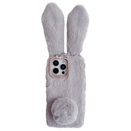 SKALO iPhone 16 Pro 3D Soft Furry Bunny Ears Suojakuori - Harmaa
