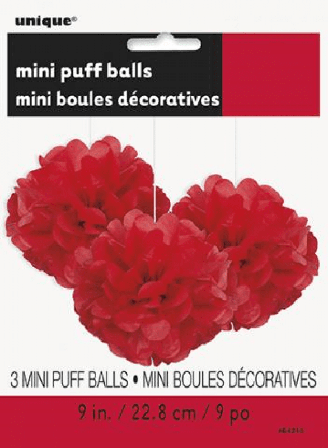 Pappers-puff mini röd 3-pack, 23 cm - Dukning & Dekoration - Kalaslagret.se