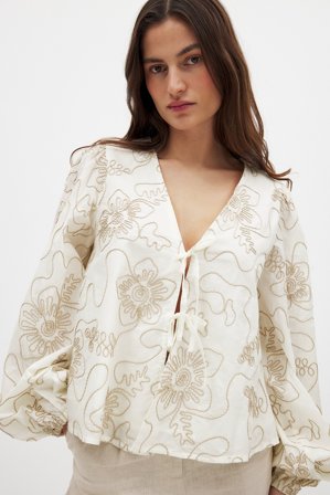 NA-KD Blouse brodée à manches longues - - Crème - EU 40