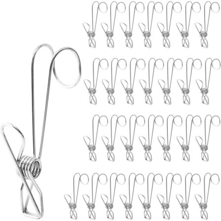 Ruostumattomasta teräksestä valmistetut pyykkipoikakoukut, 30 kappaleen sarja 9 cm:n ruostumattomasta teräksestä valmistettuja pyykkipoikia koukuilla,