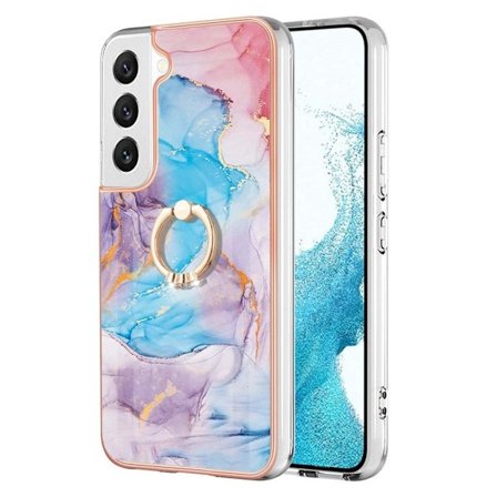 Marble Patterned Suojakuori With Ring Holder For Samsung Galaxy S22 Plus - Milky Way Marble Blue