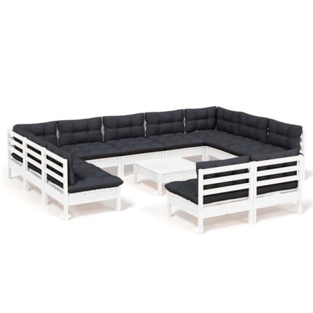 Vidaxl Loungegrupp Med Dynor 12 Delar Vit Massiv Furu Vit