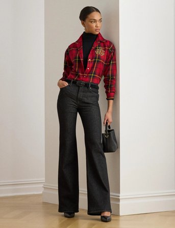 Lauren Ralph Lauren Relaxed Fit Beaded-Logo Plaid Shirt - Red - M