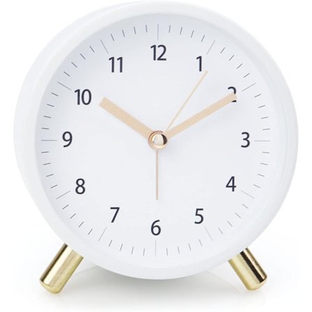 Väggklocka 4,5" Sängbords Analog Väggklocka för Sovrum Batteridriven Rund Klocka med Bakgrundsbelysning, Vit