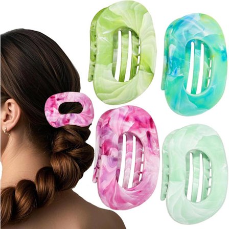 4 stk. flade hårklemmer, hårspænder til tykt, tyndt og fint hår kvinder piger, marmortryk skridsikre stærke greb hjem hudpleje makeup klo tilbehør