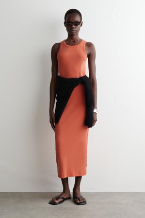 COS Women's Ribbed Tube Dress in Orange