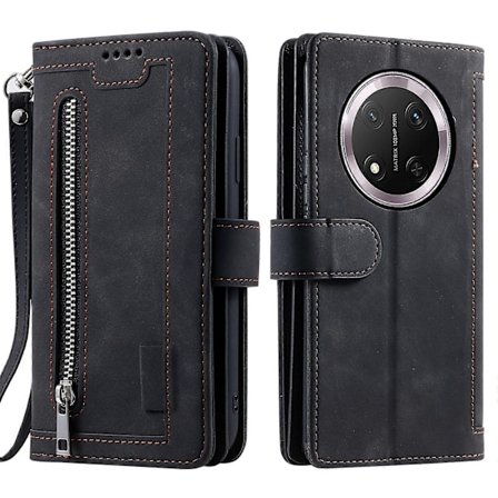 For Honor Magic7 Lite 5G/ X9c 5G Etui PU Læder Telefon Cover med Lynlås Pung 9 Kort Slots [DB]