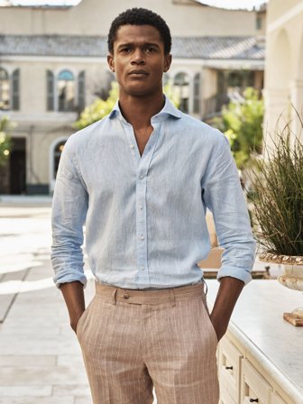 John Henric Men's Light Blue Solid Slim Fit Linen Shirt Size 39
