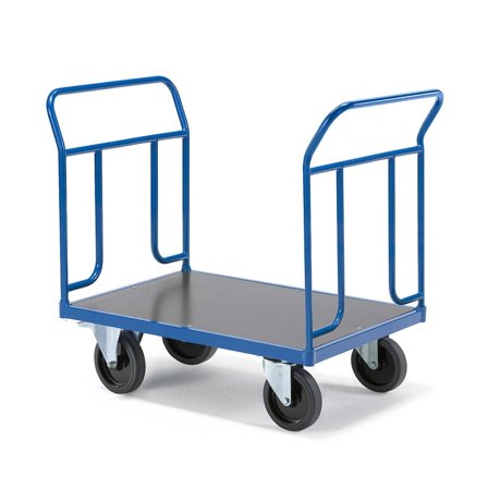 Plattformvogn, 2 rørgavl, L1000 B700 mm, 1000 kg, elastiske massivgummihjul, med brems