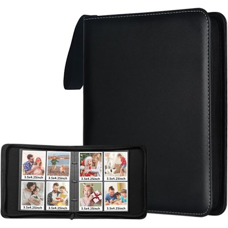 Polaroid-albumet rymmer i-Type-, 600-, SX-70- och Go-foton (8,9 x 10,8 cm) som är kompatibla med Fujifilm Instax Mini/Wide/Square.